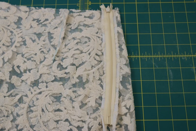 How To Sew Zipper Right Sides Together With Side Back - Invisible Zipper - Mood Fabrics - Taiga Trapeze Skirt Free Sewing Pattern Tutorial - MDF512 - Mood Fabrics Sewciety Blog - Sew the other side of the zipper down.