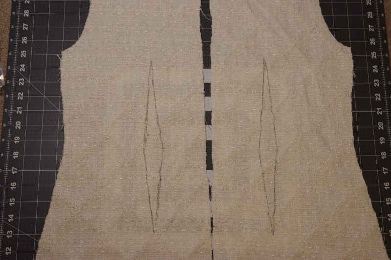 How To Mark Darts On Back Of Dress - Beaded Tweed - Mood Fabrics - Deauville Cocktail Dress Free Sewing Pattern Tutorial - MDF517 - Mood Fabrics Sewciety Blog - Mark the darts on the back of the dress.