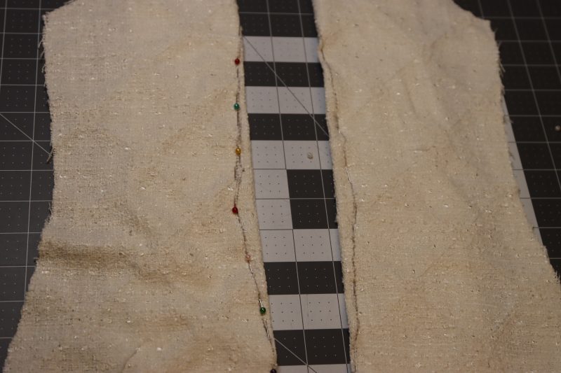 How To Pin Back Darts - Beaded Tweed - Mood Fabrics - Deauville Cocktail Dress Free Sewing Pattern Tutorial - MDF517 - Mood Fabrics Sewciety Blog - Pin the back darts.
