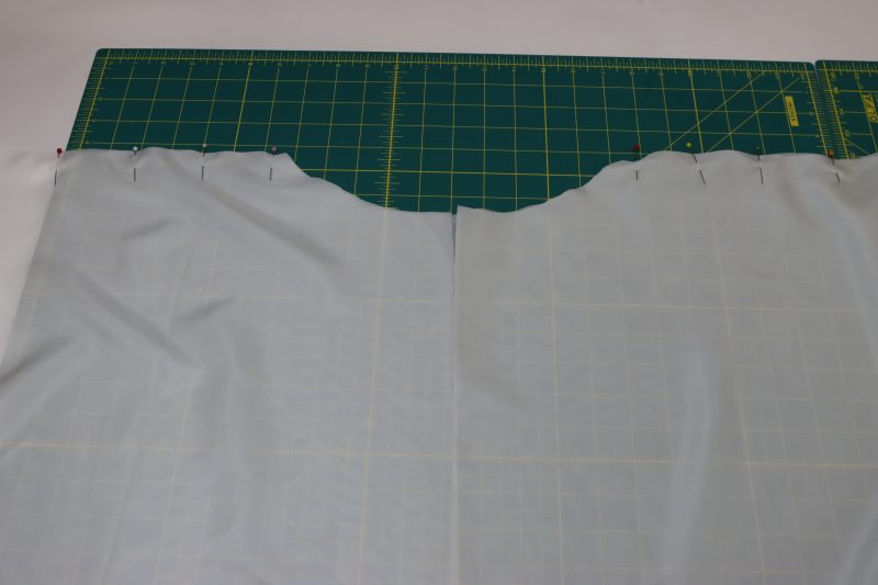 How To Pin Sew Lining Skirt Side Seams - Polyester Lining - Mood Fabrics - Selenite V Waist Ballgown Free Sewing Pattern Tutorial - MDF515 - Mood Fabrics Sewciety Blog - Pin and sew the lining side seams.