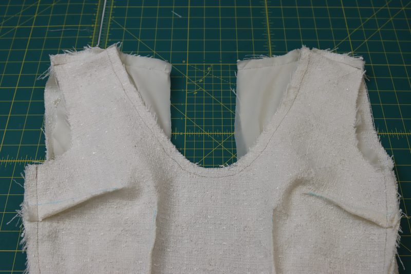 How To Sew Necklines Together - Beaded Tweed - Mood Fabrics - Deauville Cocktail Dress Free Sewing Pattern Tutorial - MDF517 - Mood Fabrics Sewciety Blog - Sew the necklines together.