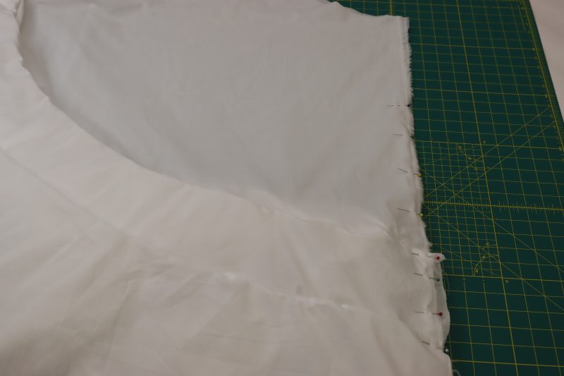 How To Sew Center Back Seam Leaving Top Opening - Cotton Voile - Mood Fabrics - Selenite V Waist Ballgown Free Sewing Pattern Tutorial - MDF515 - Mood Fabrics Sewciety Blog - Sew the center back seam except for the top 8 inches.