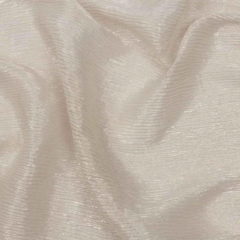 Polyester Chiffon Plisse with All-Over Foil - Greige and Gold - Honey Collection fabric perfect for Free Resort Outfit Sewing Projects such as the Thelma Halter Top Louise Wide Leg Pants Sewing Pattern free PDF download from Mood Fabrics Sewciety Blog.