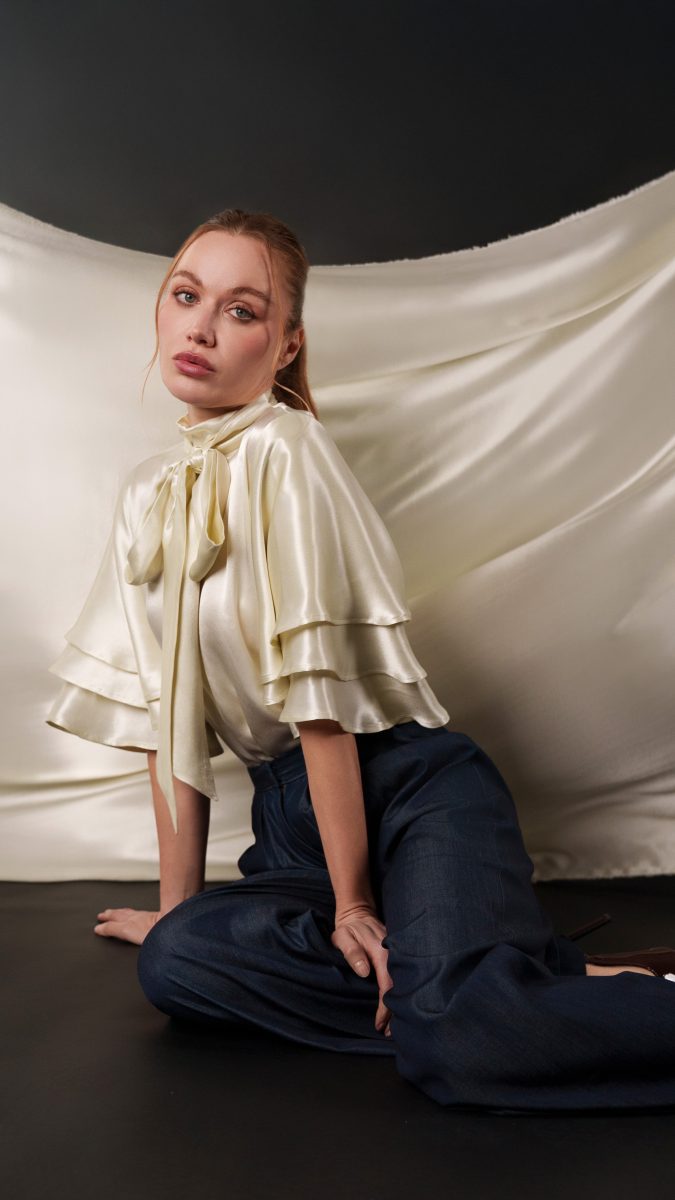 Cassis Tiered Sleeve Blouse Free Sewing Pattern - Model Photos - Mood Fabrics Sewciety Blog - Free Sewing Pattern MDF516