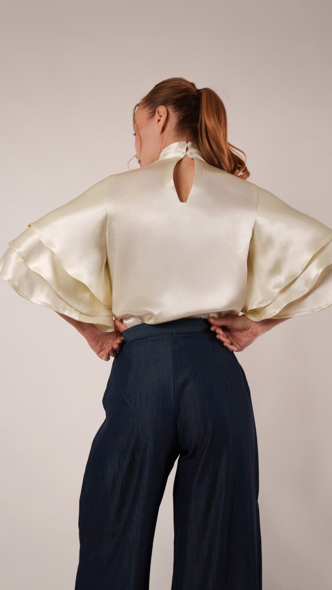 Cassis Tiered Sleeve Blouse Free Sewing Pattern - Model Photos - Mood Fabrics Sewciety Blog - Free Sewing Pattern MDF516