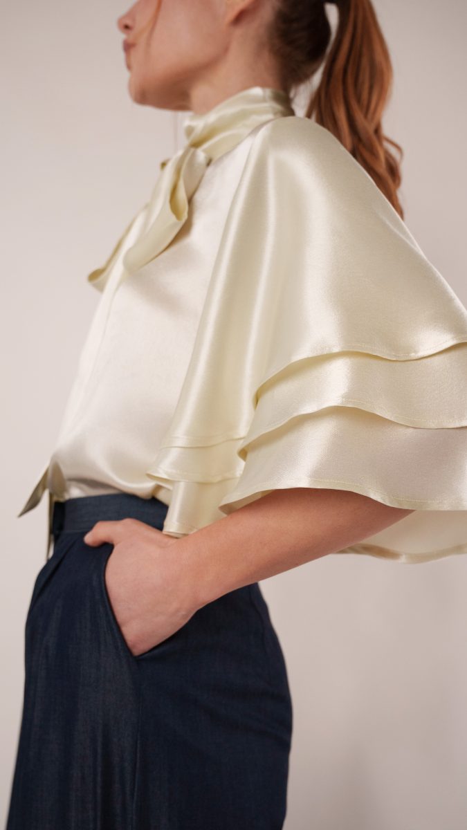 Cassis Tiered Sleeve Blouse Free Sewing Pattern - Model Photos - Mood Fabrics Sewciety Blog - Free Sewing Pattern MDF516