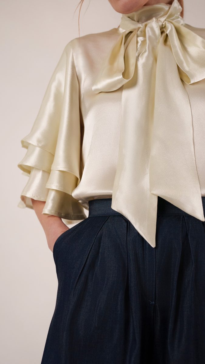 Cassis Tiered Sleeve Blouse Free Sewing Pattern - Model Photos - Mood Fabrics Sewciety Blog - Free Sewing Pattern MDF516