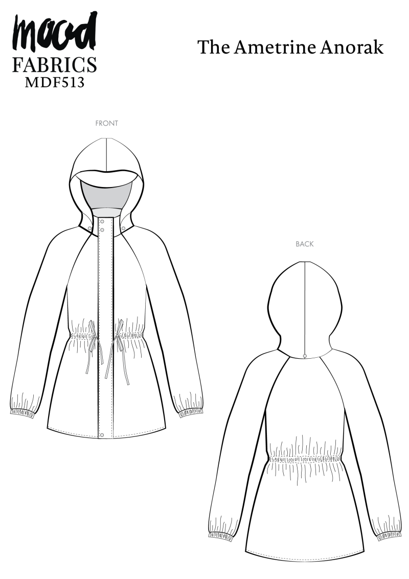Ametrine Anorak Free Sewing Pattern - Technical Drawings - Mood Fabrics Sewciety Blog - Free Sewing Pattern MDF513