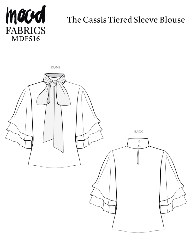 Cassis Tiered Sleeve Blouse Free Sewing Pattern Technical Drawings Mood Fabrics