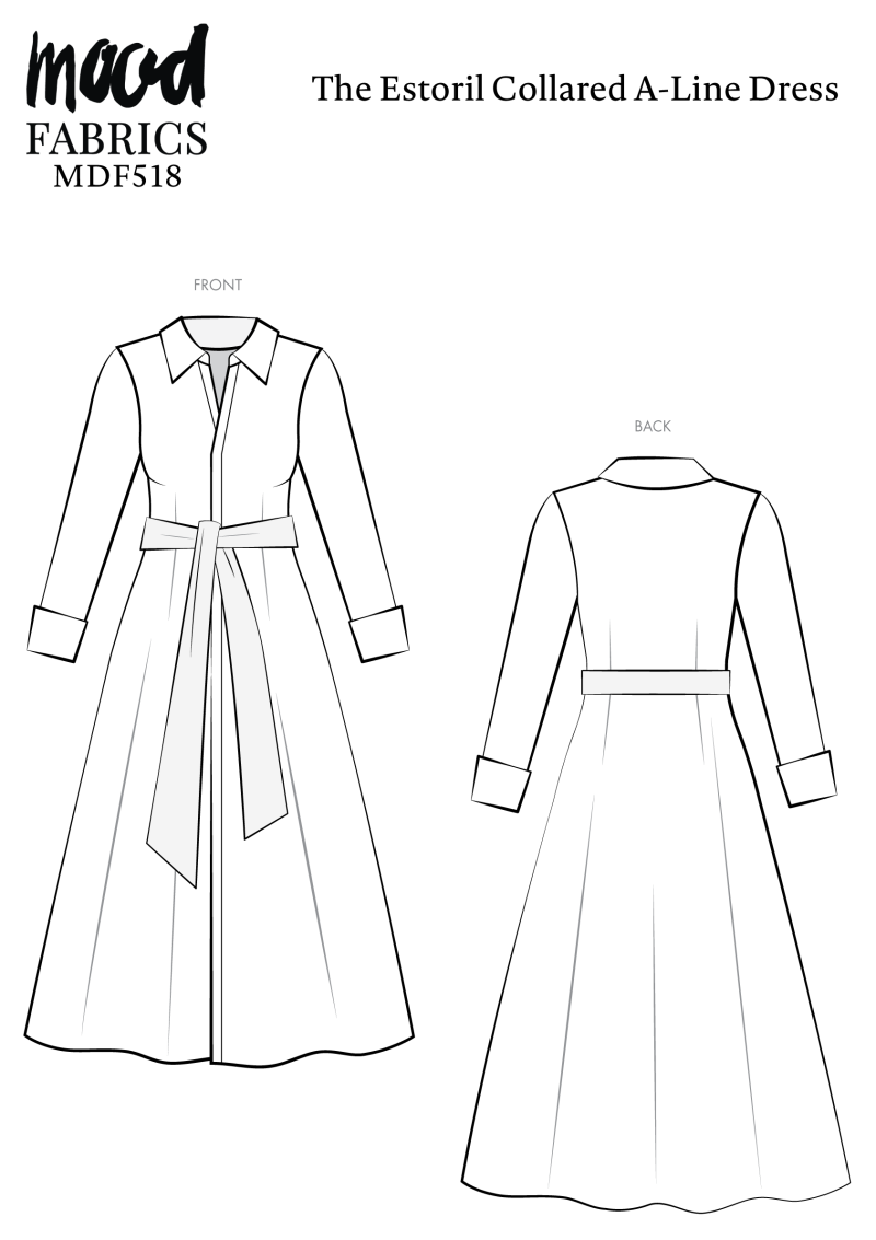 Estoril Collared A-Line Dress Free Sewing Pattern - Technical Drawings - Mood Fabrics Sewciety Blog - Free Sewing Pattern MDF518