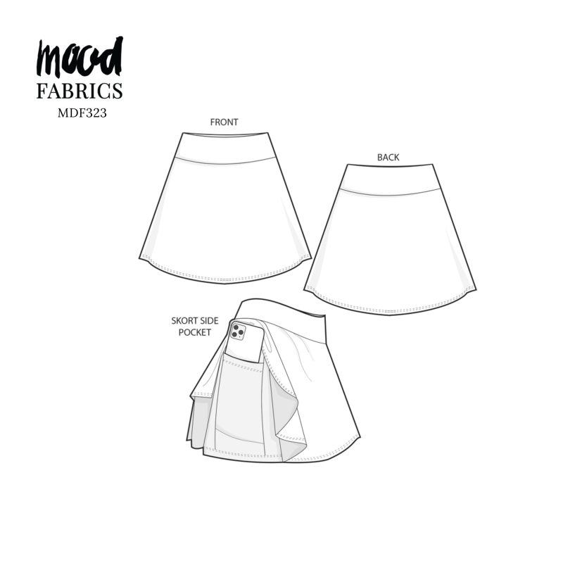 Technical Drawing for Arbor Skort - perfect for Free Resort Outfit Sewing Project Ideas. Free Sewing Pattern PDF from Mood Fabrics Sewciety Blog.