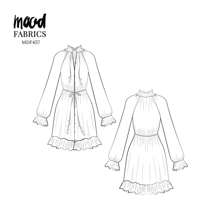 Technical Drawing for Baratti Blouson Dress - perfect for Free Resort Outfit Sewing Project Ideas. Free Sewing Pattern PDF from Mood Fabrics Sewciety Blog.