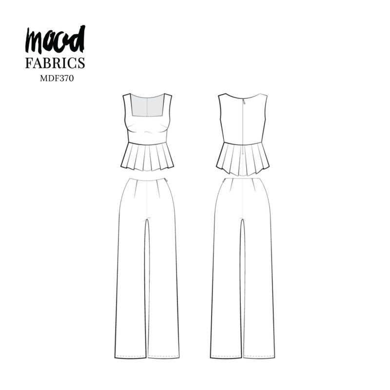 Technical Drawing for Beaufort Peplum Ensemble - perfect for Free Resort Outfit Sewing Project Ideas. Free Sewing Pattern PDF from Mood Fabrics Sewciety Blog.