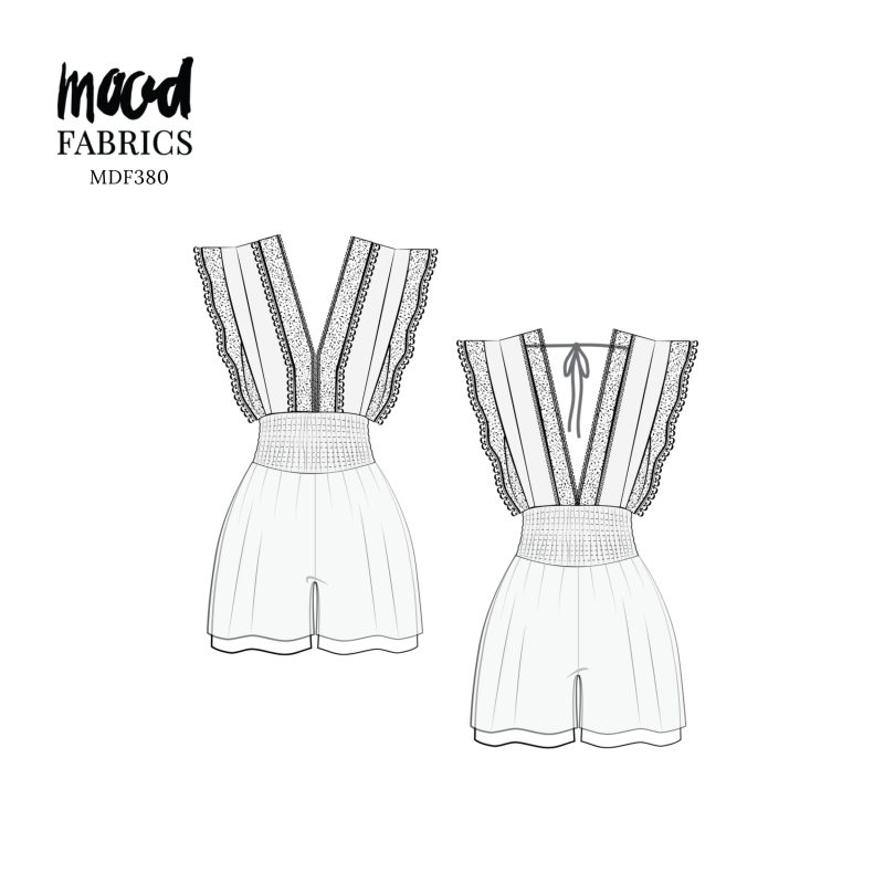 Technical Drawing for Cirrus Romper - perfect for Free Resort Outfit Sewing Project Ideas. Free Sewing Pattern PDF from Mood Fabrics Sewciety Blog.