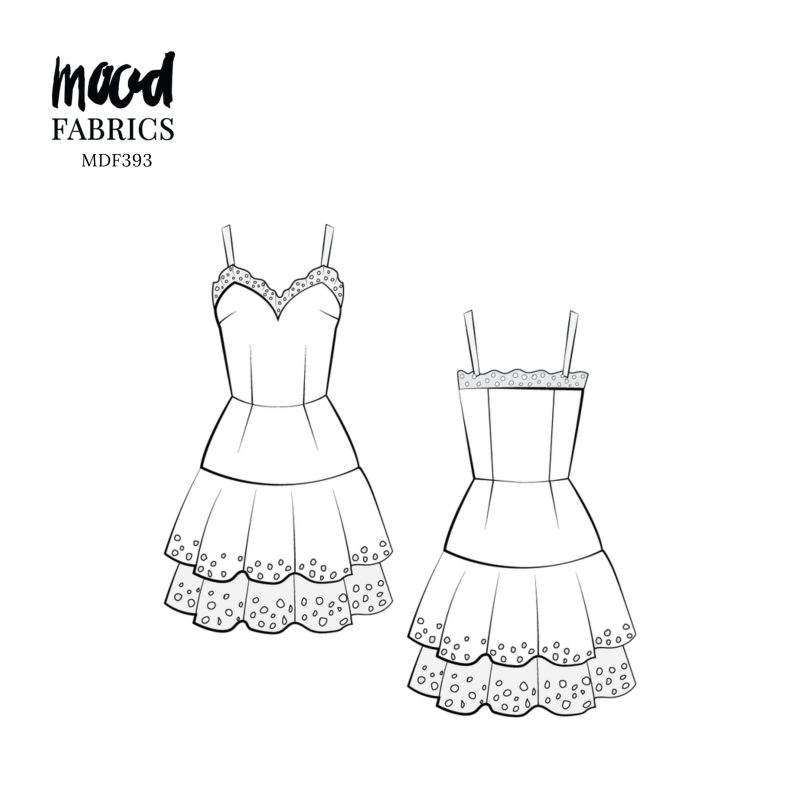 Technical Drawing for Emma Double Tiered Dress - perfect for Free Resort Outfit Sewing Project Ideas. Free Sewing Pattern PDF from Mood Fabrics Sewciety Blog.