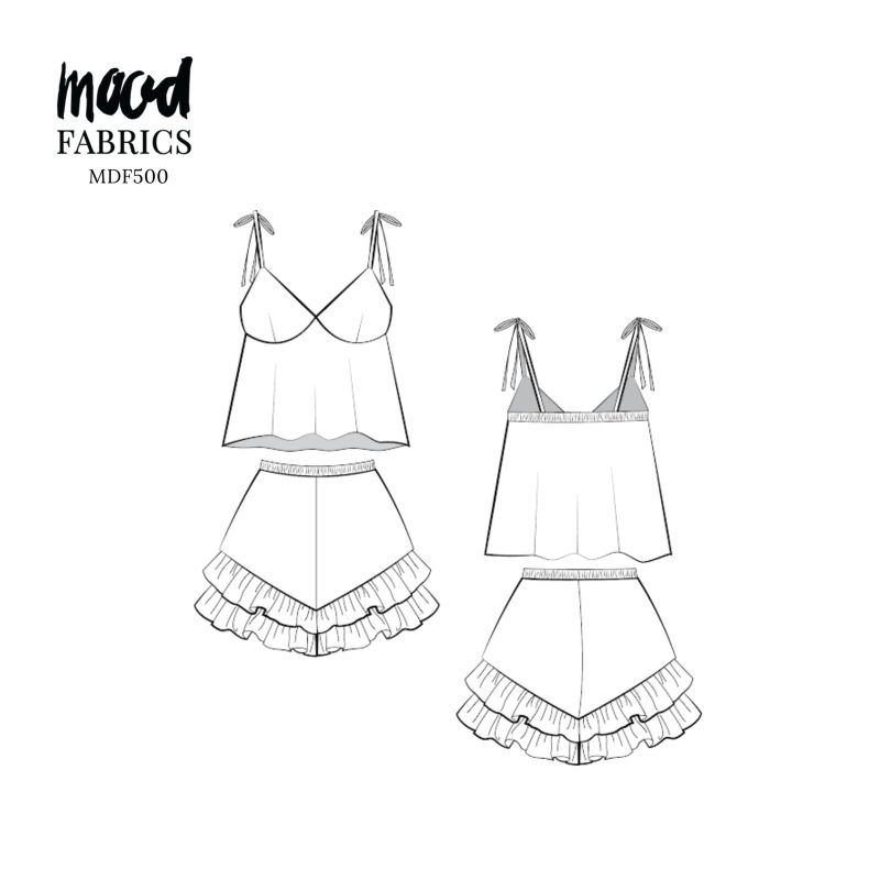 Technical Drawing for Naomi Sleep Set - perfect for Free Resort Outfit Sewing Project Ideas. Free Sewing Pattern PDF from Mood Fabrics Sewciety Blog.