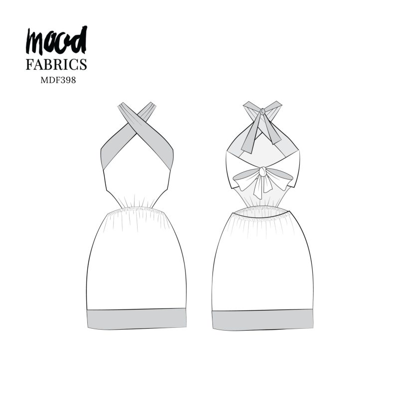 Technical Drawing for Newport Tie-Back Dress - perfect for Free Resort Outfit Sewing Project Ideas. Free Sewing Pattern PDF from Mood Fabrics Sewciety Blog.