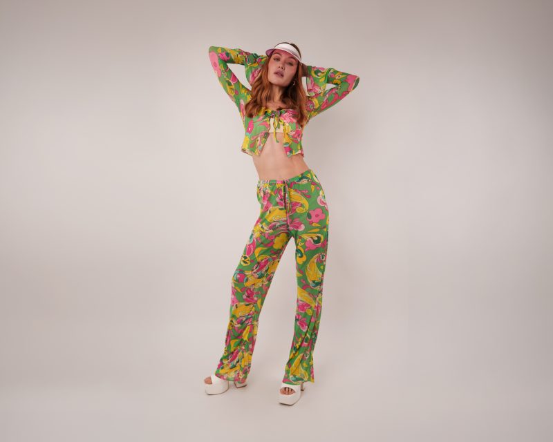 Model wearing Islamorada Resort Set Sewing Pattern posing for Resort Wear Sewing Project Ideas. Free Sewing Pattern PDF from Mood Fabrics Sewciety Blog.