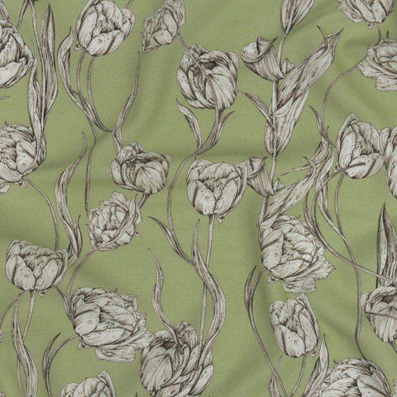 Mood Exclusive Tangled Tulips Sustainable Viscose and Linen Woven fabric perfect for Free Resort Outfit Sewing Projects such as the Vero Beach Dress Sewing Pattern free PDF download from Mood Fabrics Sewciety Blog.