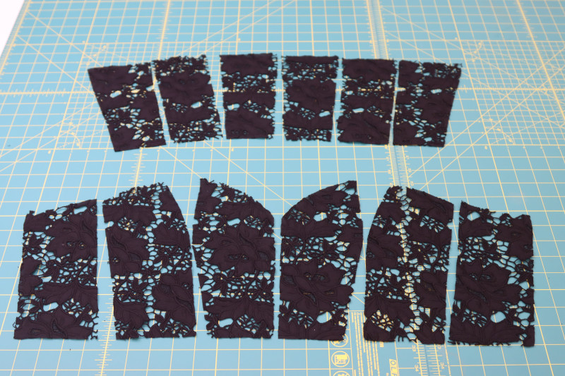 How To Layout Lace Corset Pieces - Floral Guipure Lace - Mood Fabrics - Reims Soirée Dress Free Sewing Pattern Tutorial - MDF521 - Mood Fabrics Sewciety Blog - Layout the lace corset pieces.