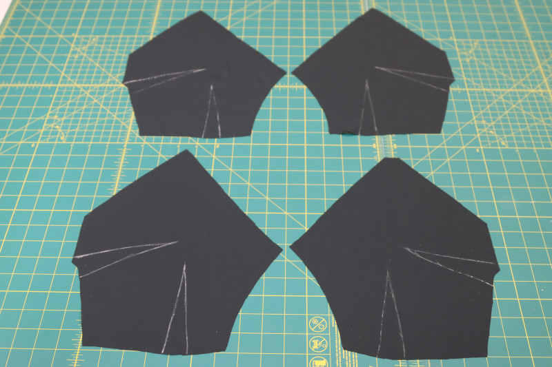 How To Mark Darts On Wrong Sides Of Front Bodice Pieces - Double Polyester Georgette - Mood Fabrics - Pyrite Pleated Dress Free Sewing Pattern Tutorial - MDF527 - Mood Fabrics Sewciety Blog - Mark the darts on the wrong sides of the front bodice pieces.