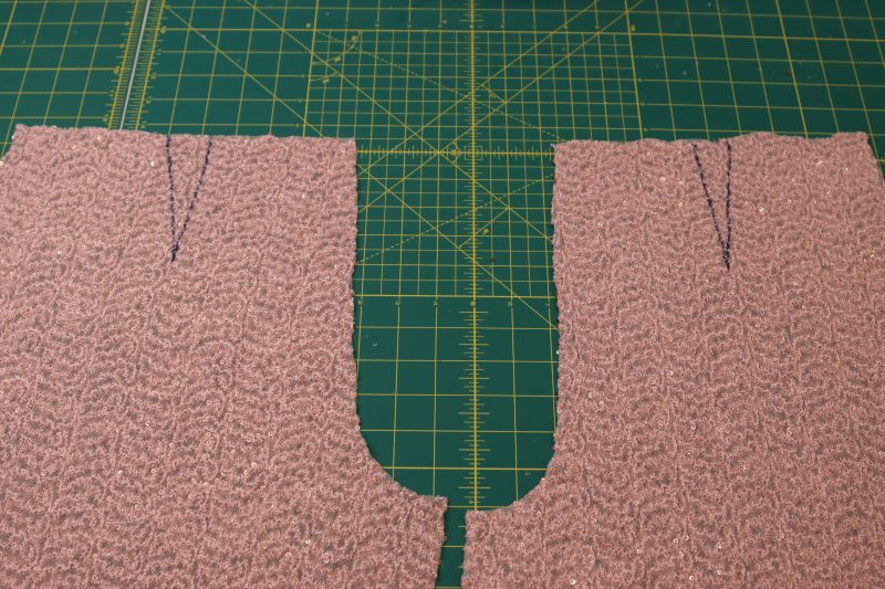 How To Mark Front And Back Darts - Baby Sequin Mesh - Mood Fabrics - Morganite Waistcoat Ensemble Free Sewing Pattern Tutorial - MDF519 - Mood Fabrics Sewciety Blog - Mark the front and back darts.