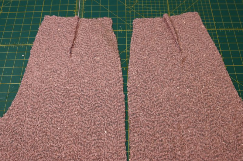 How To Pin Sew Back Pant Darts - Baby Sequin Mesh - Mood Fabrics - Morganite Waistcoat Ensemble Free Sewing Pattern Tutorial - MDF519 - Mood Fabrics Sewciety Blog - Pin and sew the back pant darts.