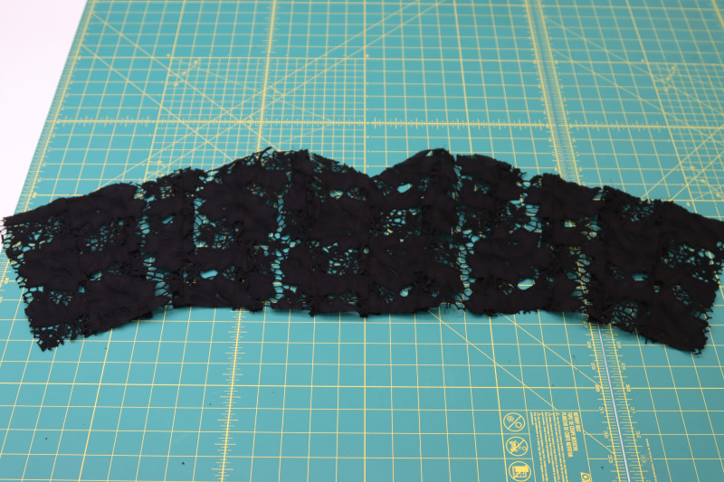 How To Pin Sew Lace Corset Pieces Together - Floral Guipure Lace - Mood Fabrics - Reims Soirée Dress Free Sewing Pattern Tutorial - MDF521 - Mood Fabrics Sewciety Blog - Pin and sew the lace corset pieces together.