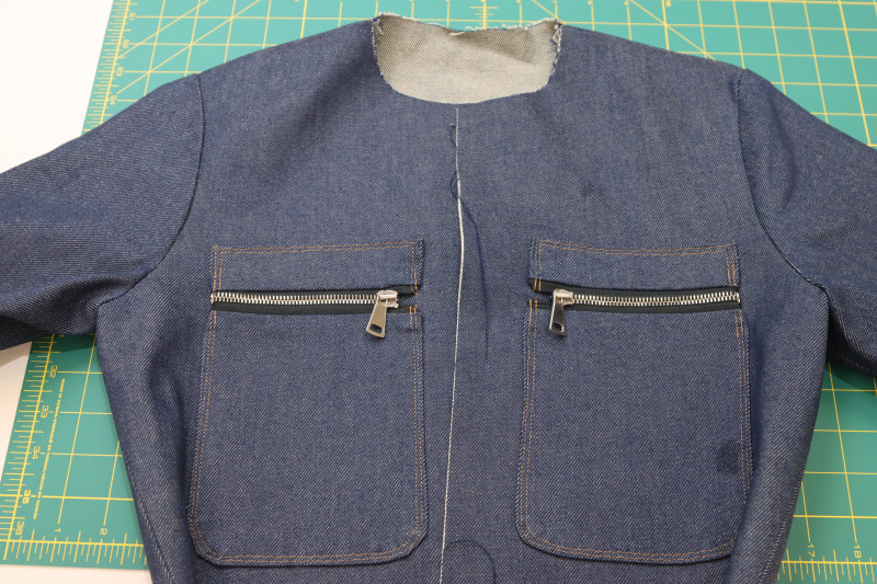 How To Sew Sleeves Sewn To Top - Cotton Denim Twill - Mood Fabrics - Merit Jumpsuit Free Sewing Pattern Tutorial - MDF525 - Mood Fabrics Sewciety Blog - Sew the sleeves into the top.