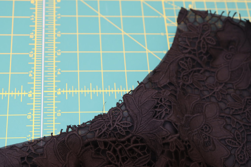 How To Sew Lining Skirt And Lace Skirt Together At Waistline - Cotton Voile - Mood Fabrics - Reims Soirée Dress Free Sewing Pattern Tutorial - MDF521 - Mood Fabrics Sewciety Blog - Sew the lining skirt and lace skirt together at the waistline.