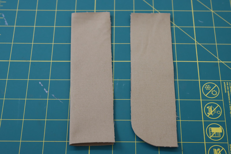 How To Place Fly Pieces Wrong Sides Together - Stretch Khaki Twill - Mood Fabrics - Lucca Tailored Barrel Leg Pants Free Sewing Pattern Tutorial - MDF524 - Mood Fabrics Sewciety Blog - Place the fly pieces wrong sides together.
