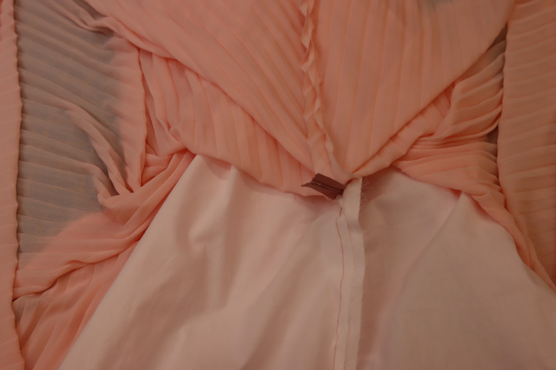 How To Sew Rest Of Side Seam Under Zipper - Invisible Zipper - Mood Fabrics - Pyrite Pleated Dress Free Sewing Pattern Tutorial - MDF527 - Mood Fabrics Sewciety Blog - Sew the rest of the side seam under the zipper.