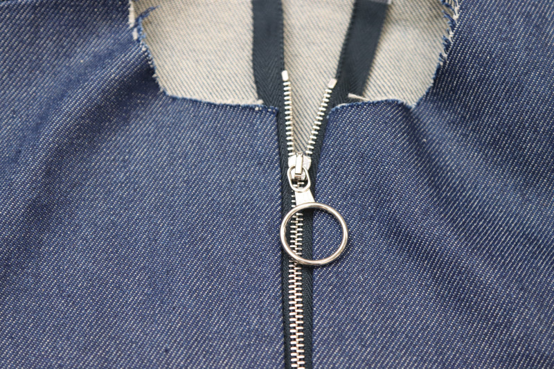 How To Attach Zipper Pull Attached - 27.5 Inch Zipper - Mood Fabrics - Merit Jumpsuit Free Sewing Pattern Tutorial - MDF525 - Mood Fabrics Sewciety Blog - Attach the zipper pull.