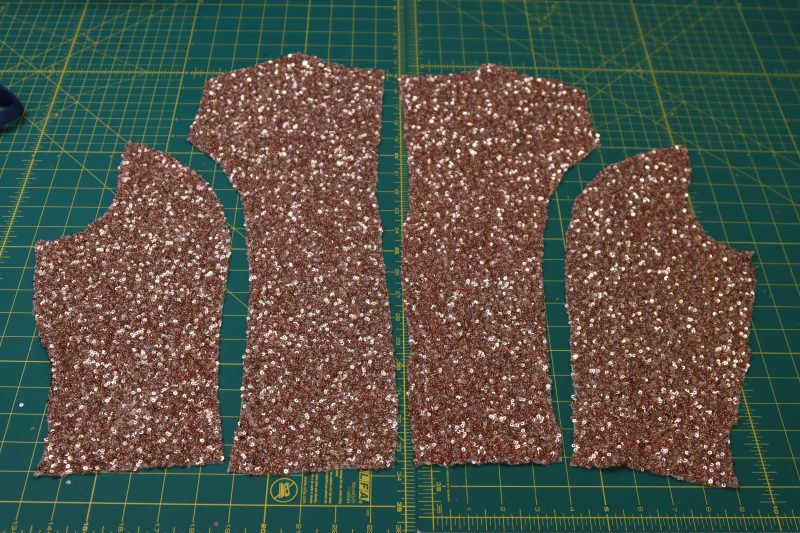How To Layout Vest Back Pieces - Baby Sequin Mesh - Mood Fabrics - Morganite Waistcoat Ensemble Free Sewing Pattern Tutorial - MDF519 - Mood Fabrics Sewciety Blog - Layout the vest back pieces.