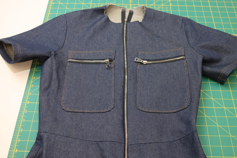 How To Press Zipper Seams Pressed - 27.5 Inch Zipper - Mood Fabrics - Merit Jumpsuit Free Sewing Pattern Tutorial - MDF525 - Mood Fabrics Sewciety Blog - Press the seams where the zipper is sewn to the jumpsuit.