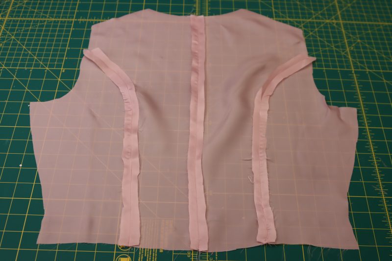 How To Sew Vest Back Lining - Twill Lining - Mood Fabrics - Morganite Waistcoat Ensemble Free Sewing Pattern Tutorial - MDF519 - Mood Fabrics Sewciety Blog - Sew the vest back lining.