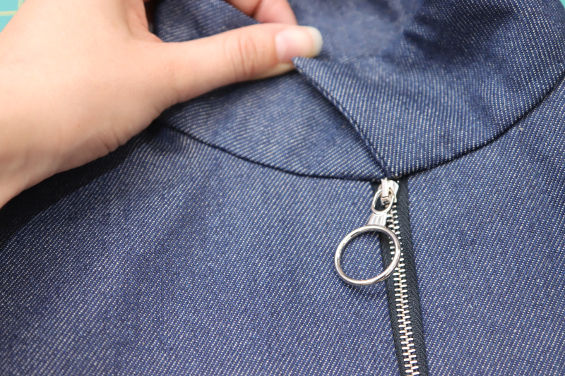How To Ensure Stitch In Ditch Hidden From Outside - Gutermann Sew All Thread - Mood Fabrics - Merit Jumpsuit Free Sewing Pattern Tutorial - MDF525 - Mood Fabrics Sewciety Blog - Ensure the stitch in the ditch is not visible from the outside of the jumpsuit.