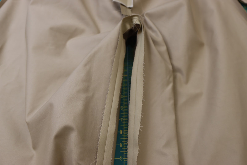 How To Pin Sew Pants Inseam - Stretch Khaki Twill - Mood Fabrics - Lucca Tailored Barrel Leg Pants Free Sewing Pattern Tutorial - MDF524 - Mood Fabrics Sewciety Blog - Pin and sew the pants inseam.