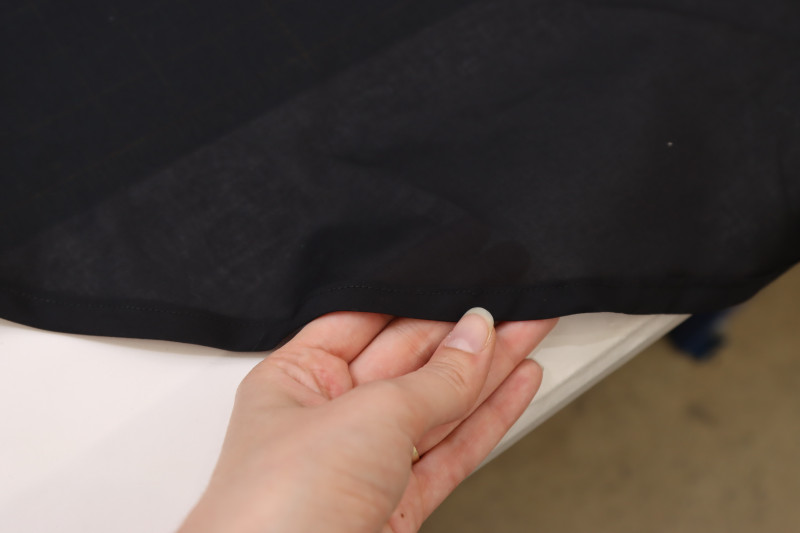 How To Hem Upper And Lower Skirt Linings - Floral Guipure Lace - Mood Fabrics - Reims Soirée Dress Free Sewing Pattern Tutorial - MDF521 - Mood Fabrics Sewciety Blog - Hem the upper and lower skirt linings.