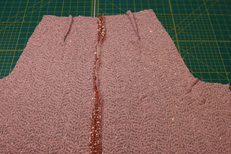 How To Sew Pants Side Seams - Baby Sequin Mesh - Mood Fabrics - Morganite Waistcoat Ensemble Free Sewing Pattern Tutorial - MDF519 - Mood Fabrics Sewciety Blog - Sew the pants side seams.