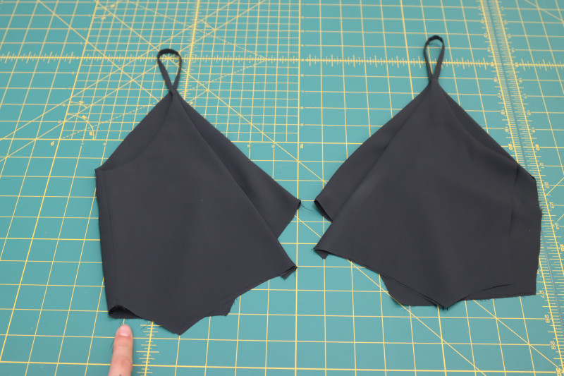 How To Pin Sew One Front And Back Bodice Side Seam - Double Polyester Georgette - Mood Fabrics - Pyrite Pleated Dress Free Sewing Pattern Tutorial - MDF527 - Mood Fabrics Sewciety Blog - Pin and sew one of the front and back bodice pieces together at the side seam.