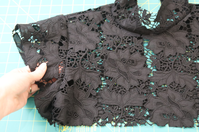 How To Sew Sleeves To Top - Floral Guipure Lace - Mood Fabrics - Reims Soirée Dress Free Sewing Pattern Tutorial - MDF521 - Mood Fabrics Sewciety Blog - Sew the sleeves to the top.