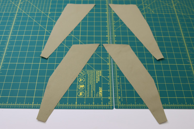 How To Layout Pocket Facing Pieces - Stretch Khaki Twill - Mood Fabrics - Lucca Tailored Barrel Leg Pants Free Sewing Pattern Tutorial - MDF524 - Mood Fabrics Sewciety Blog - Layout the pocket facing pieces.