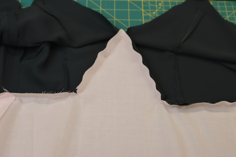 How To Sew Front Skirt Lining To Front Bodice Lining - Japanese Pima Cotton Lawn - Mood Fabrics - Pyrite Pleated Dress Free Sewing Pattern Tutorial - MDF527 - Mood Fabrics Sewciety Blog - Sew the front skirt lining to the front bodice lining.