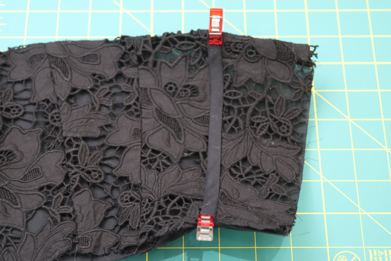 How To Pin Sew Boning Channels To Each Corset Seam - Rigilene Boning - Mood Fabrics - Reims Soirée Dress Free Sewing Pattern Tutorial - MDF521 - Mood Fabrics Sewciety Blog - Pin and sew the boning channels to each corset seam.