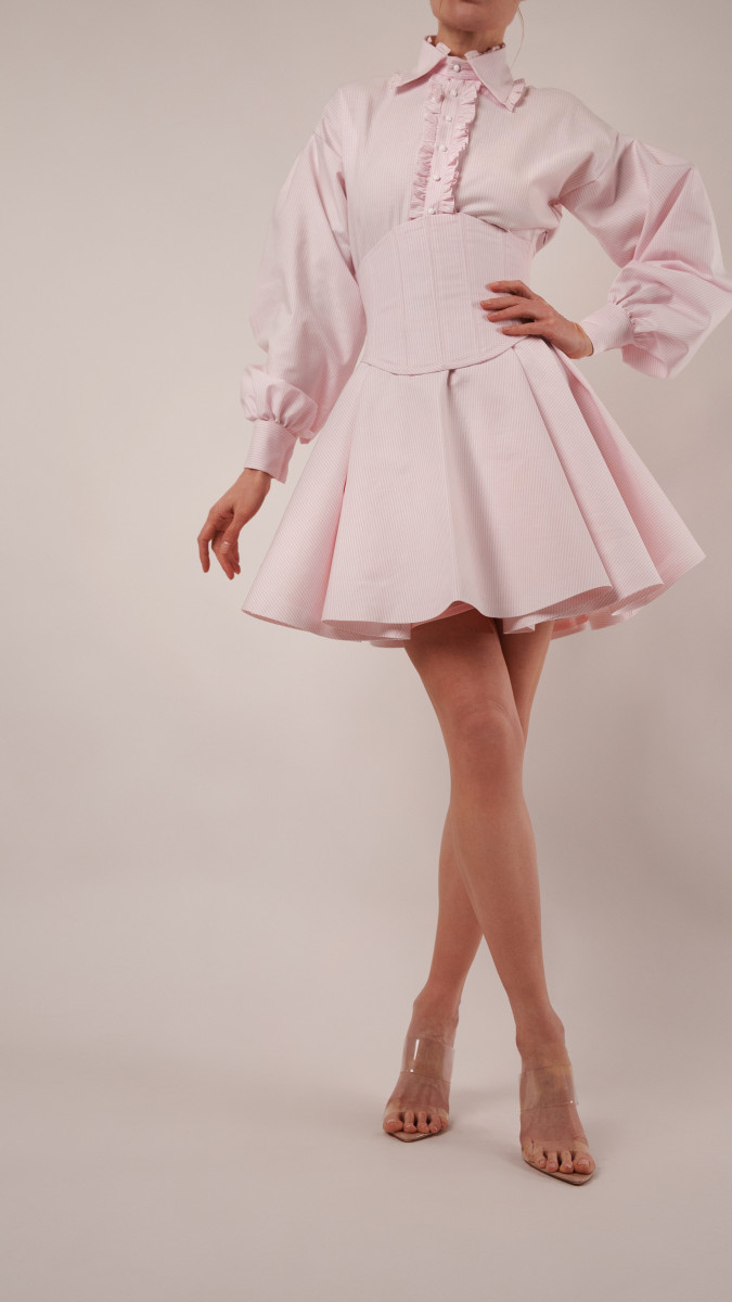 Keats Shirt Dress and Corset Ensemble Free Sewing Pattern - Model Photos - Mood Fabrics Sewciety Blog - Free Sewing Pattern MDF520