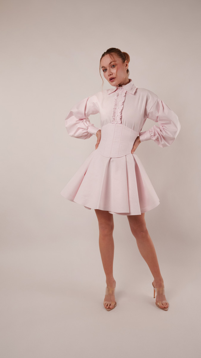 Keats Shirt Dress and Corset Ensemble Free Sewing Pattern - Model Photos - Mood Fabrics Sewciety Blog - Free Sewing Pattern MDF520