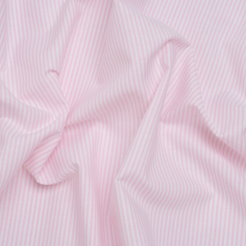 Cotton Shirting - Light Pink and White Candy Stripes - Designer Deadstock fabric perfect for Free Corset Sewing Projects such as the The Keats Corset Sewing Pattern free PDF download from Mood Fabrics Sewciety Blog.