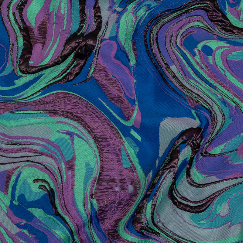 Lilac, Seafoam and Blue Marbled Metallic Luxury Brocade fabric perfect for Free Corset Sewing Projects such as the The HC Corset Redux Sewing Pattern free PDF download from Mood Fabrics Sewciety Blog.