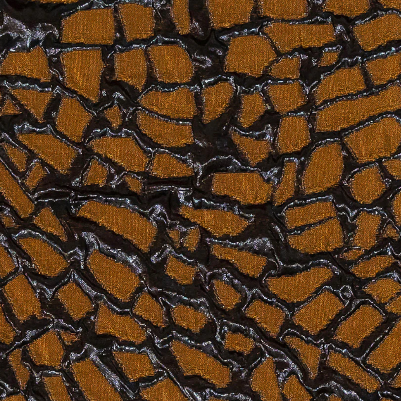 Metallic Rose Copper and Black Abstract Luxury Brocade fabric perfect for Free Corset Sewing Projects such as the The HC Corset Sewing Pattern free PDF download from Mood Fabrics Sewciety Blog.